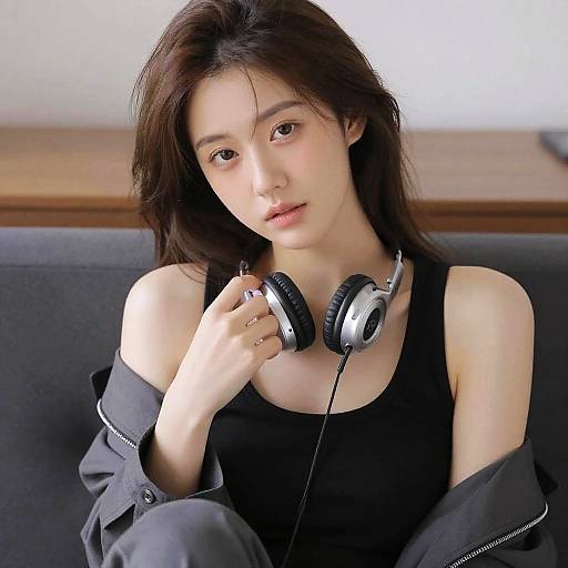 Realistic Portrait of Woman with Headphones