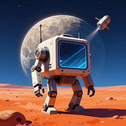 Futuristic Robot on Orange Planet