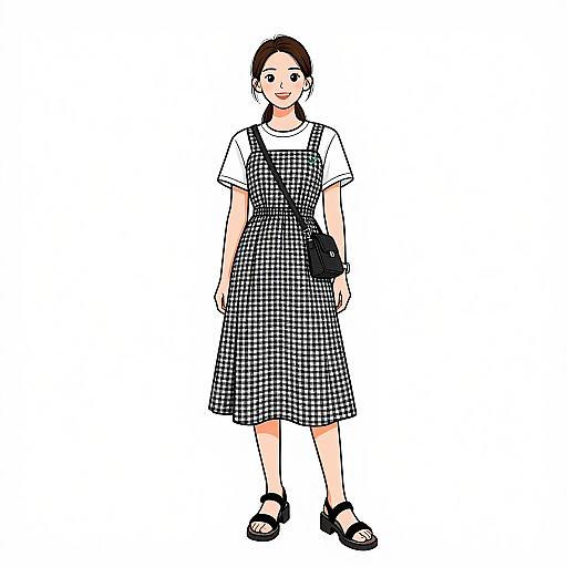 Smiling Woman in Checkered Sundress