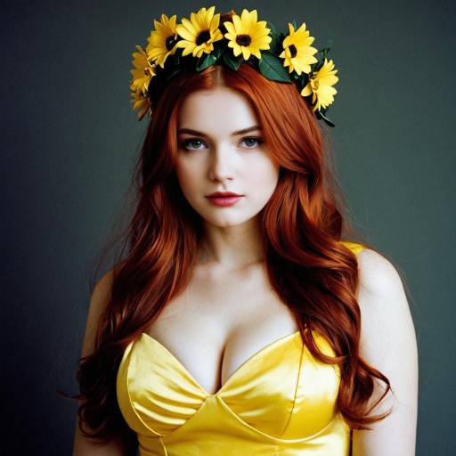 Woman in Yellow Dress with Sunflower Wreath