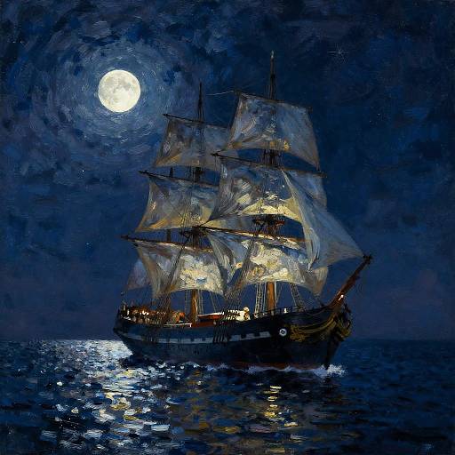 Majestic Sailing Ship Under Moonlight