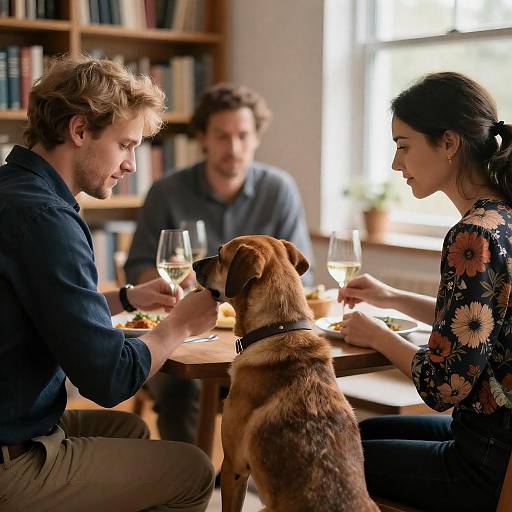 Charming Dinner Scene with Friends and Dog