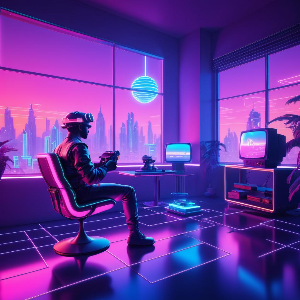 Retro Gaming Character in Neon Dreamscape