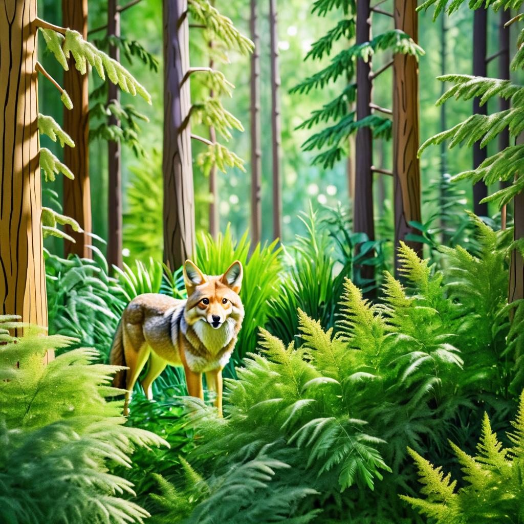 Playful Coyote in a Dense Forest