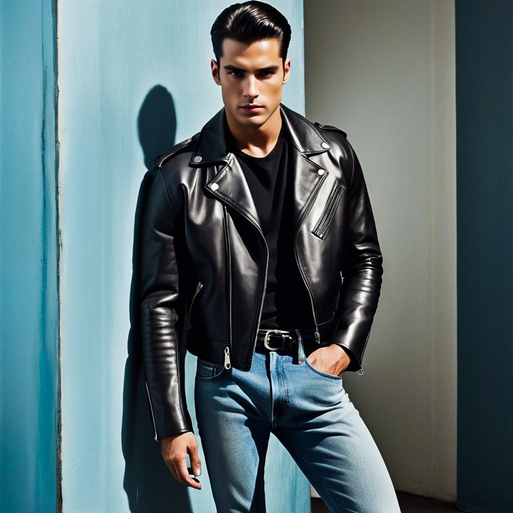 Stylish Man in Leather Jacket Photography