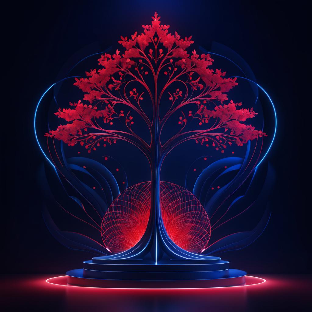 Ethereal Red Tree Light Art