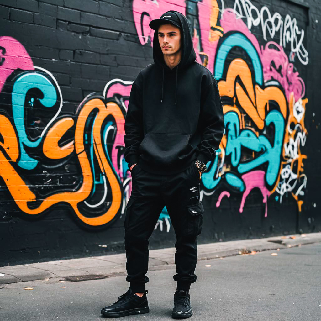 Urban Skateboarder in All Black Outfit