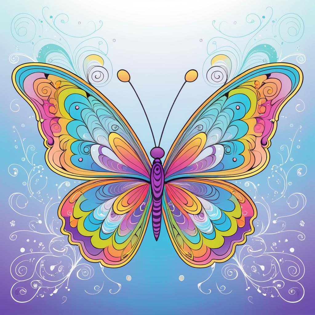 Colorful Whimsical Butterfly Line Art