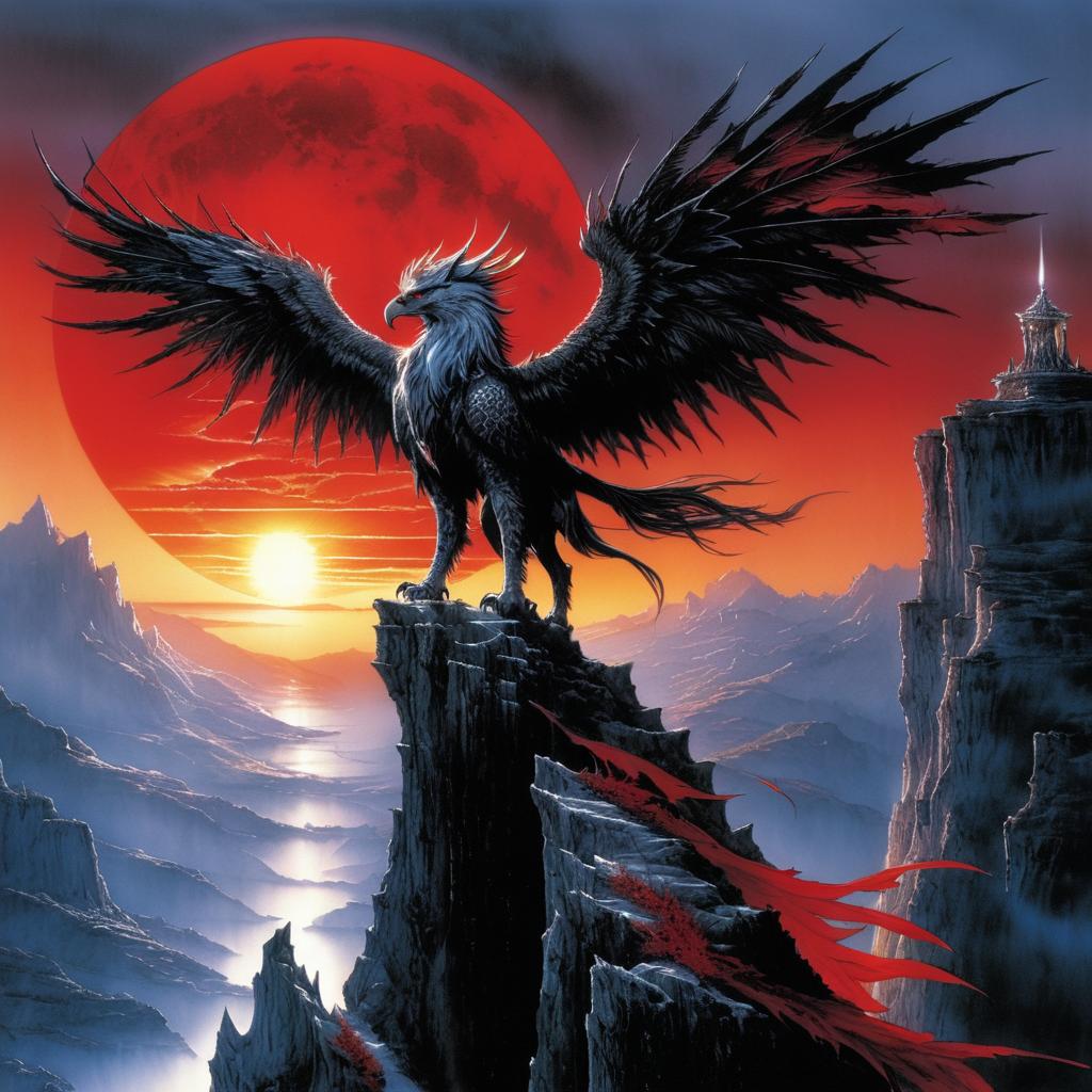 Majestic Griffin Under Crimson Moonlight