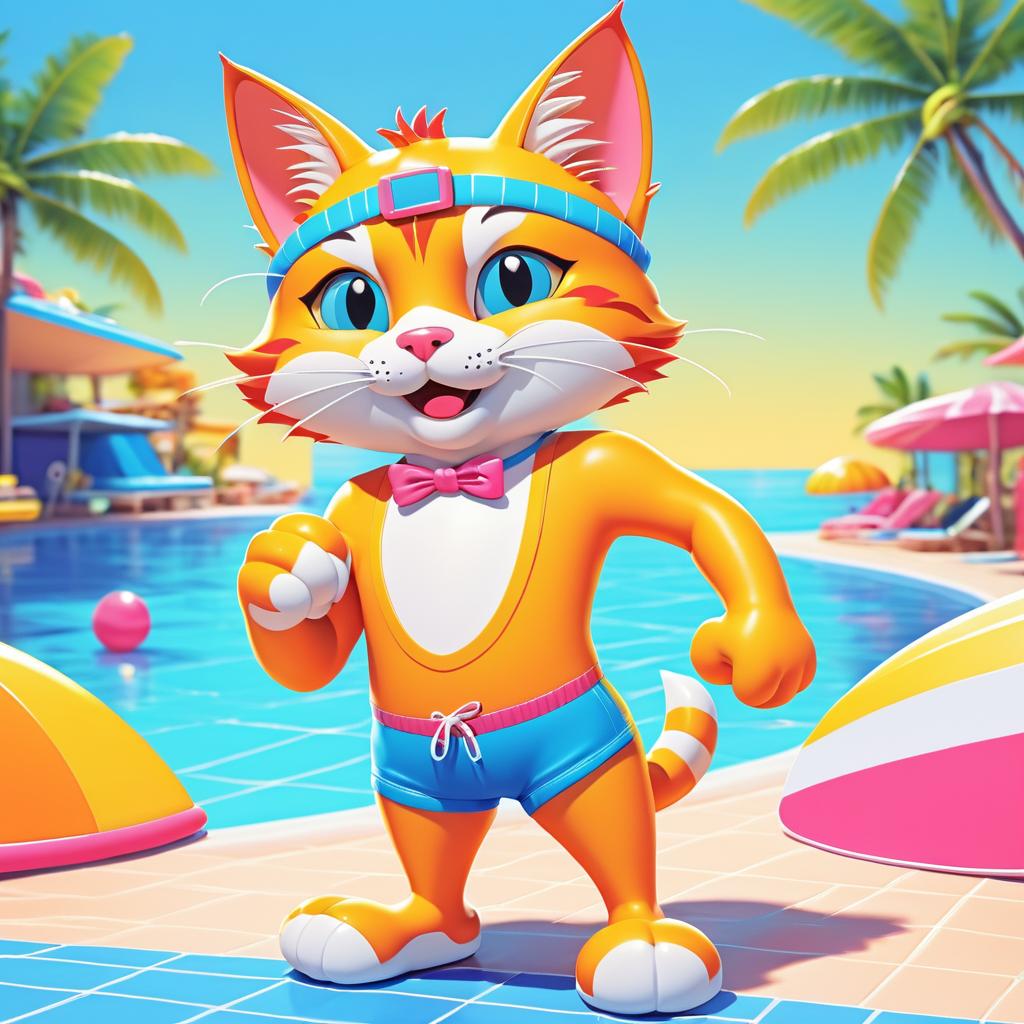 Playful Tom Cat in Colorful Swimsuit