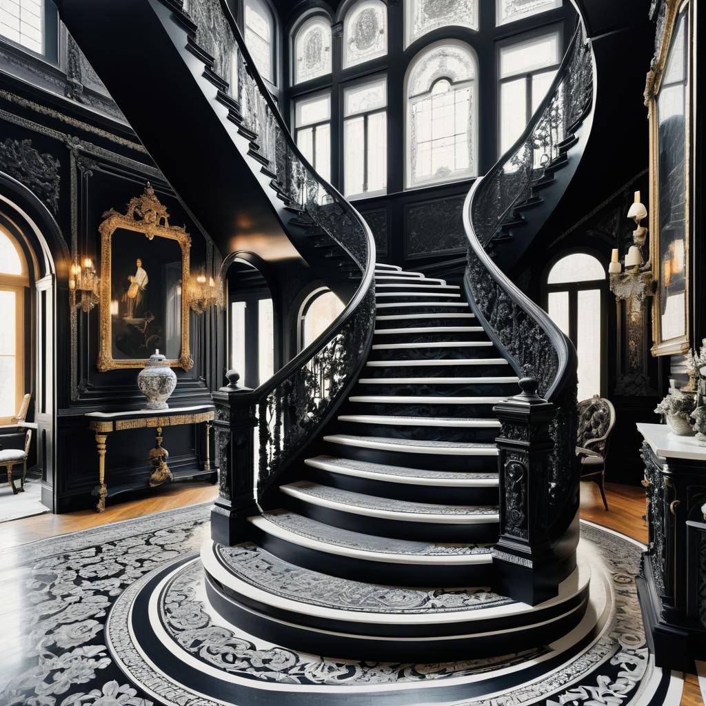 Ornate Black and White Staircase Design