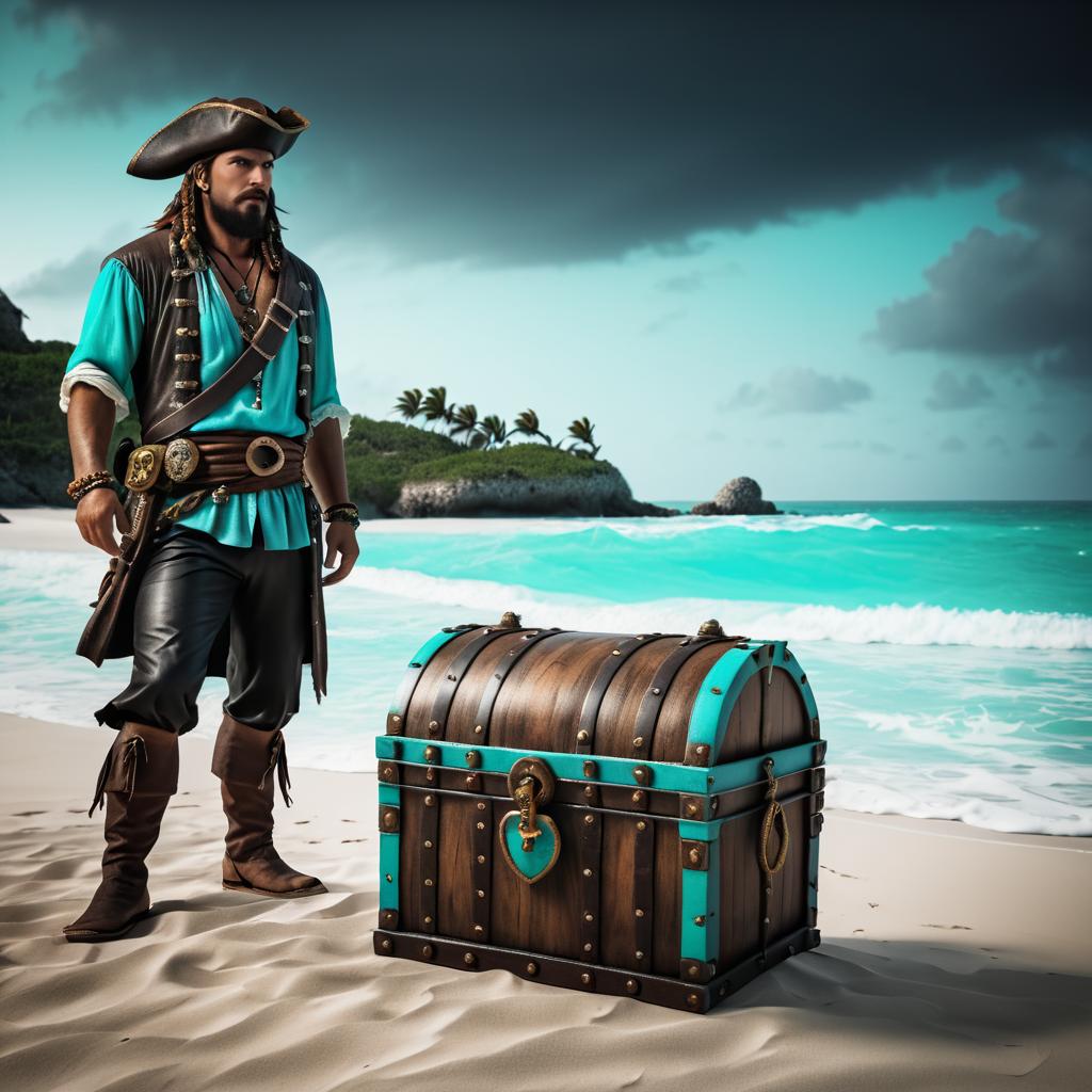 Cinematic Pirate Scene with Treasure Chest