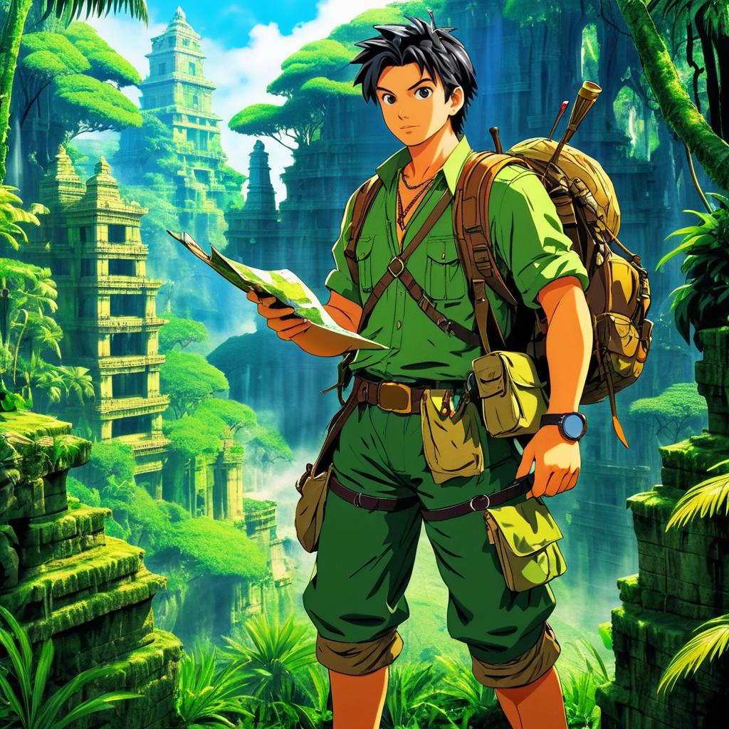 Anime Treasure Hunter in Vibrant Jungle