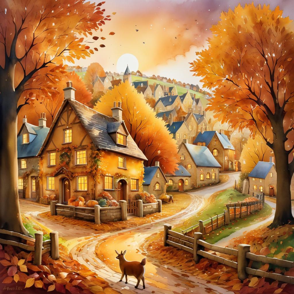 Charming Autumn Village with Friendly Animals