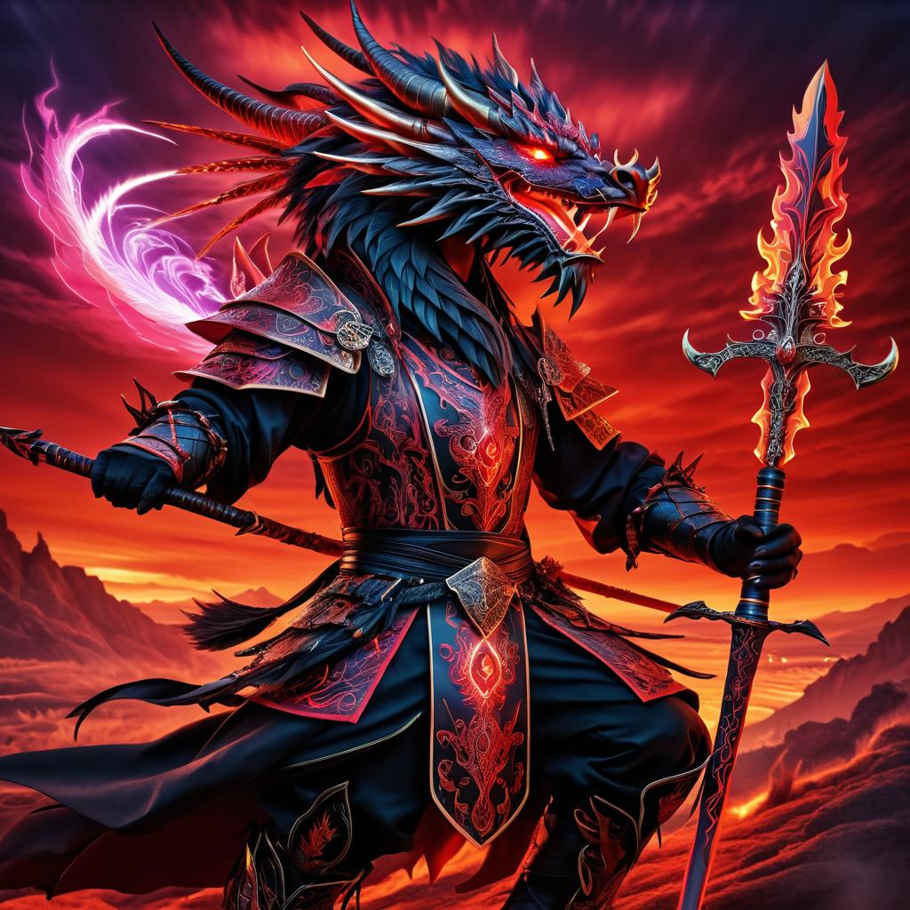 Fierce Dragon Tamer in Fiery Sky