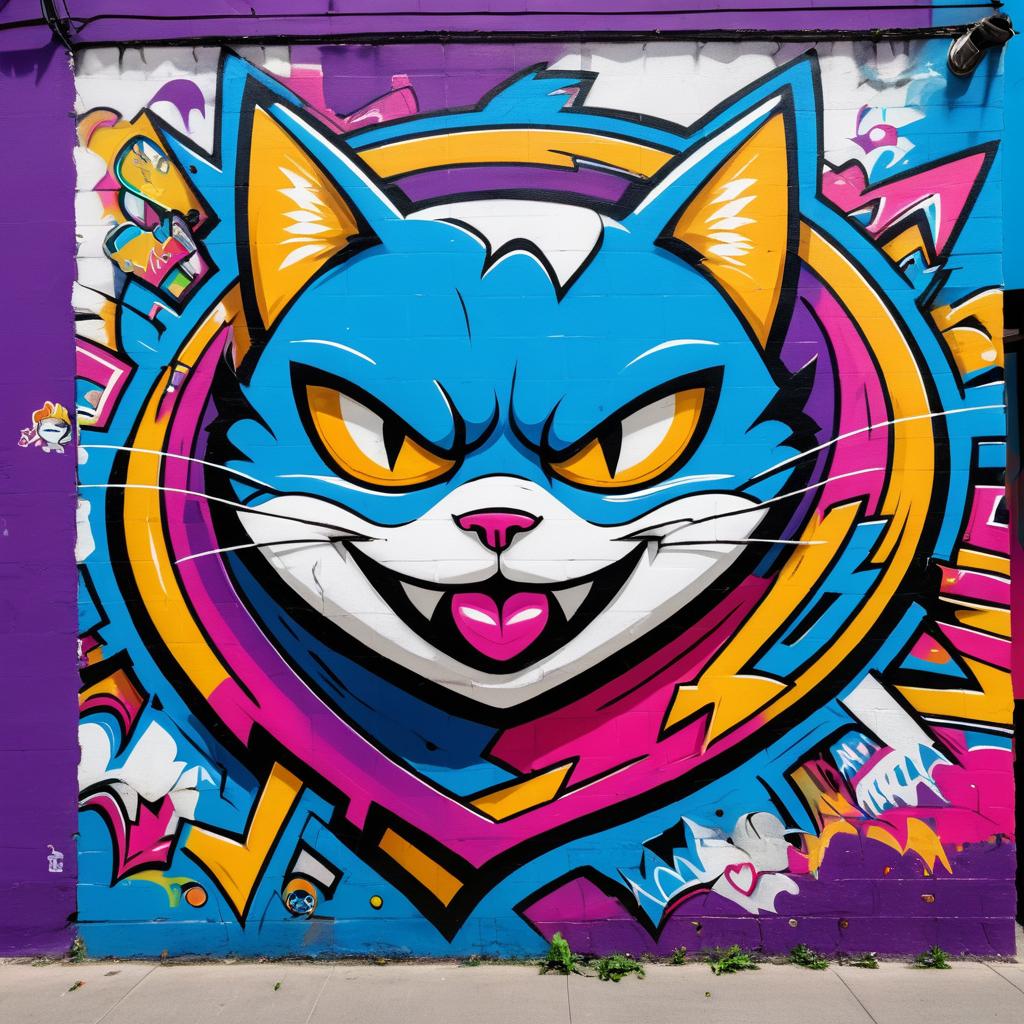 Vibrant Superhero Cat Graffiti Art