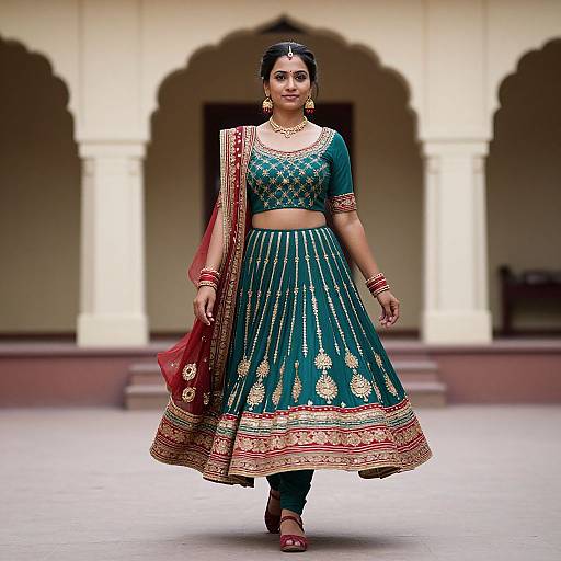 Kathak Costume Woman in Courtyard