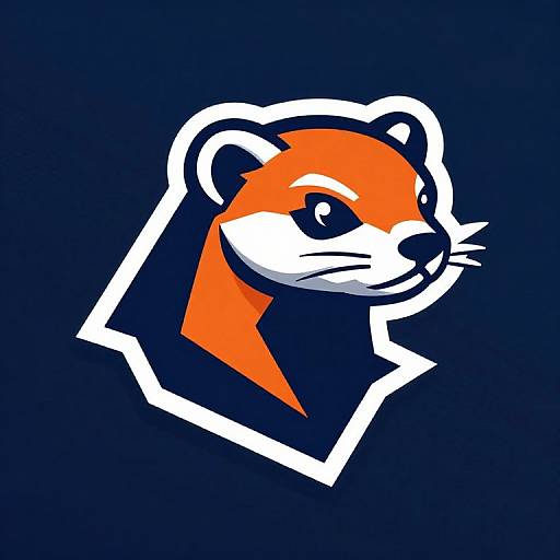 Digital illustration of a bold, stylized otter head in bright orange, white, and navy blue against a solid navy background.