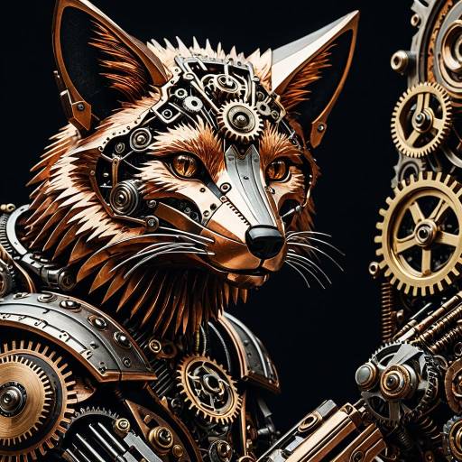 Intricate Robotic Fox with Brass Accents