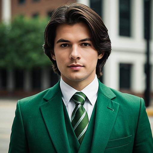 Young man in green suit outdoors