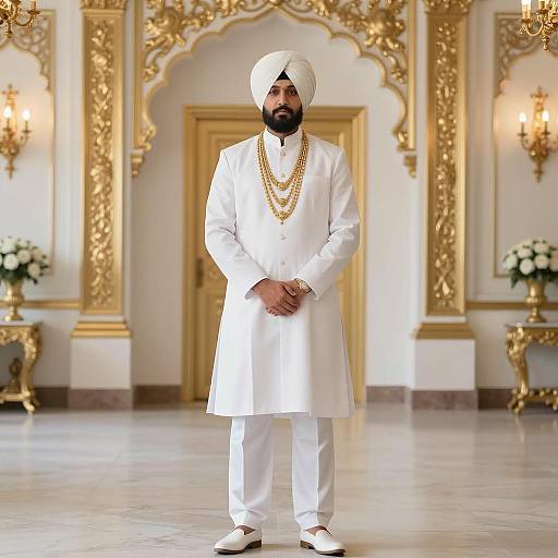 Regal Sikh Man in White Attire