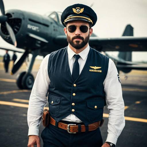 Male Pilot in Uniform Standing by Vintage Aircraft