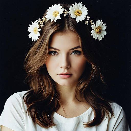 Realistic Portrait of a Girl with Flowers