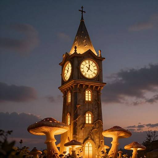 Whimsical 3D Fungal Clock Tower