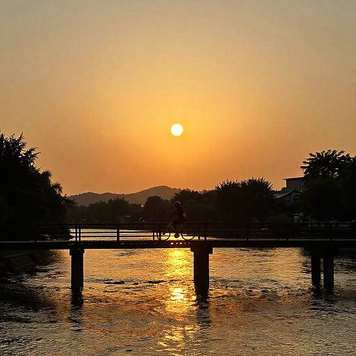 Sunset Bicycle Ride Over River