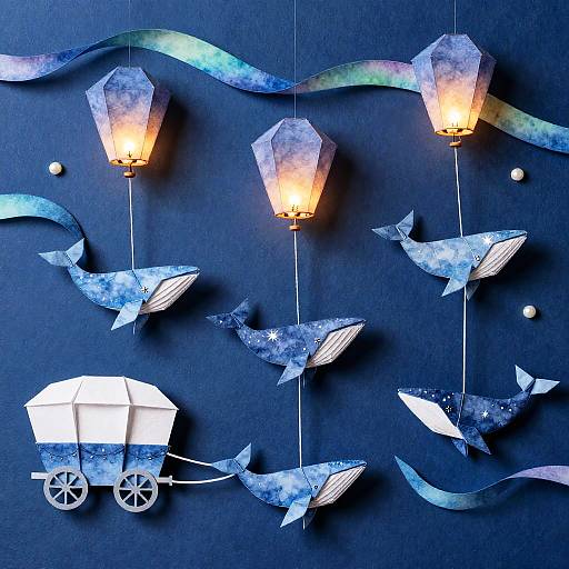 Origami Whale Lantern Caravan in Indigo Twilight
