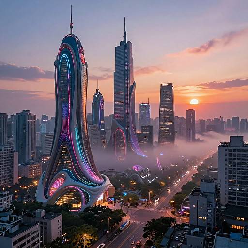 Surreal Futuristic Neon Cityscape