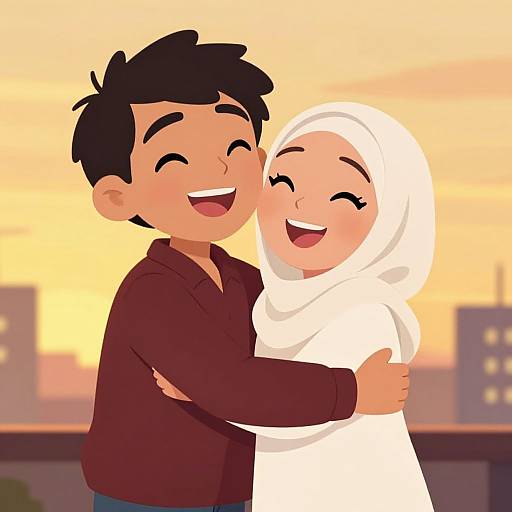 Joyful Embrace at Golden Sunset