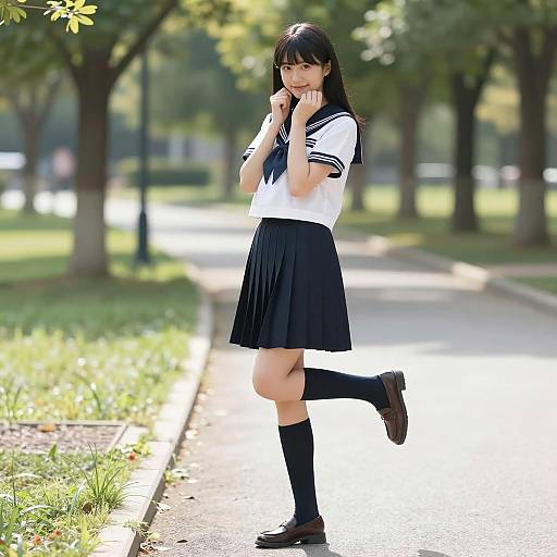 Smiling Asian Girl in School Uniform