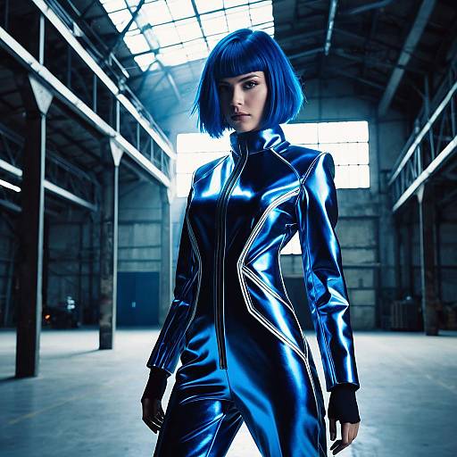 Fashion Model in Futuristic Blue Suit