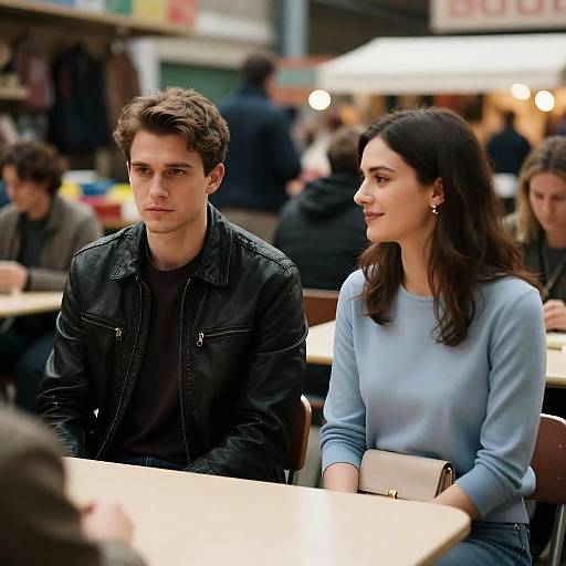 Couple Dining in Busy Market Scene