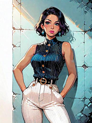 Elegant Woman in Striped Jumpsuit Portrait