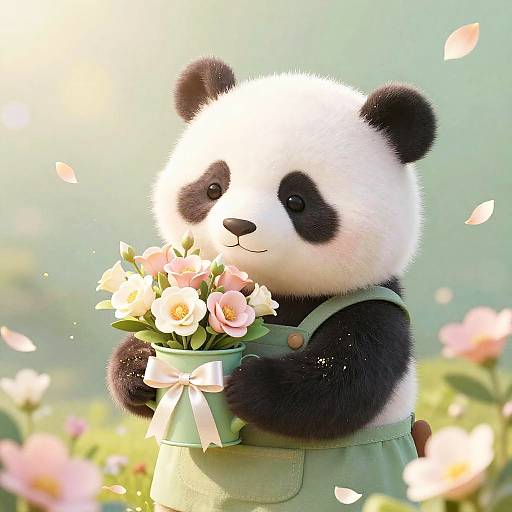 Kawaii Panda Florist Apprentice in Pastels