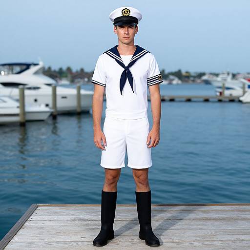 Man in Sailor Uniform on Pier