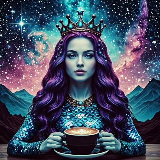 Galactic Mermaid Queen with Coffee