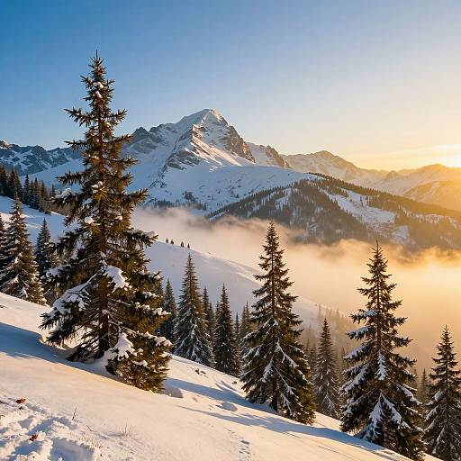 Sunlit Snowy Mountain Landscape