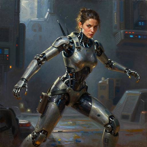 Cybernetic Techno Raider Oil Painting