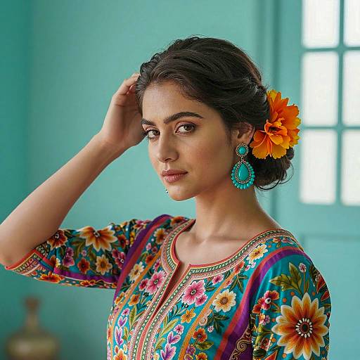 Elegant Woman in Colorful Traditional Attire