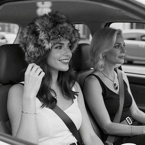 Elegant Women in a Classic Car