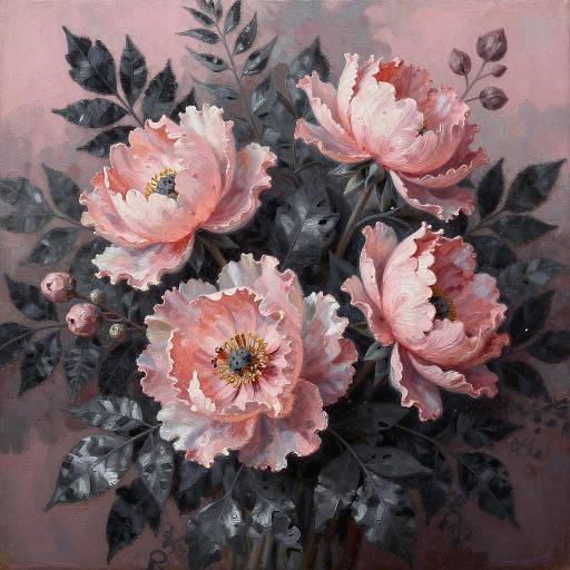 Vivid Blush Pink Floral Oil Painting