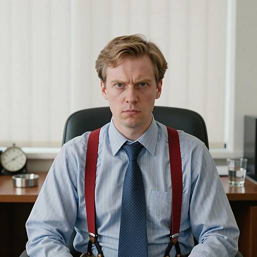 Man in Office with Intense Expression