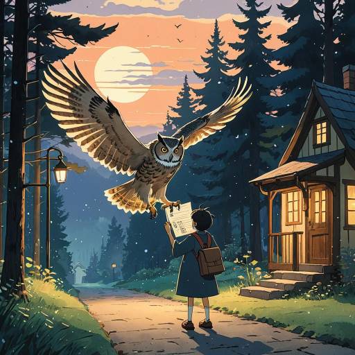 Owl Delivering Letters at Dusk
