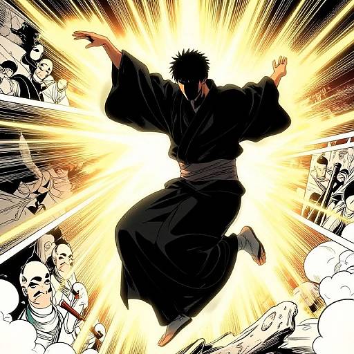 Dynamic Black Yukata Action Painting