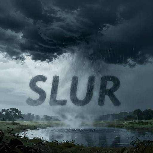 Digital artwork of a stormy sky over a reflective pond with 