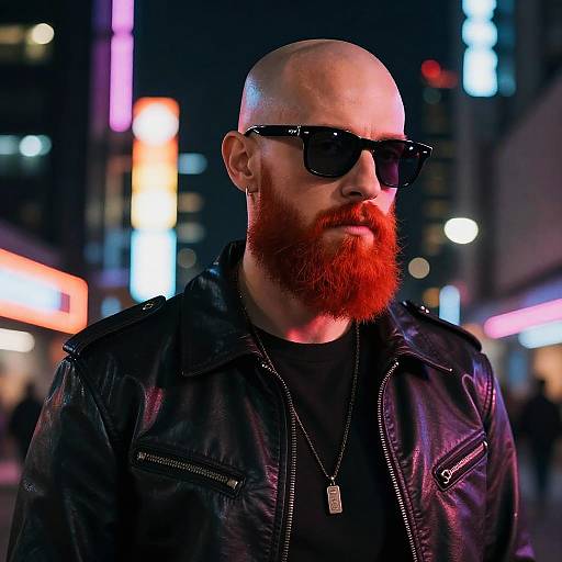 Cyberpunk Bald Man with Red Beard