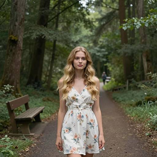Young Woman in Forest Path